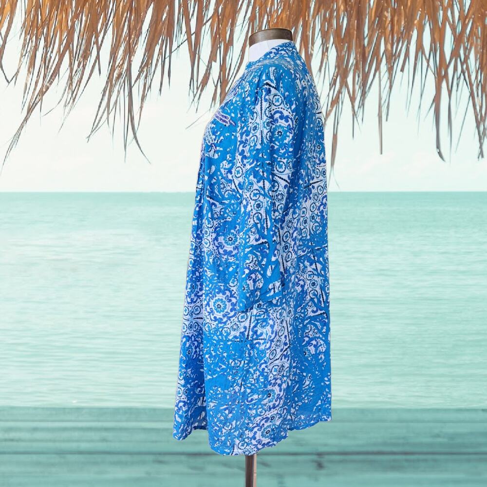 ANTICA SARTORIA Mini Dress L/XL Turquoise Beaded Pintuck Tunic Resort Beach Boho - Picture 5 of 13